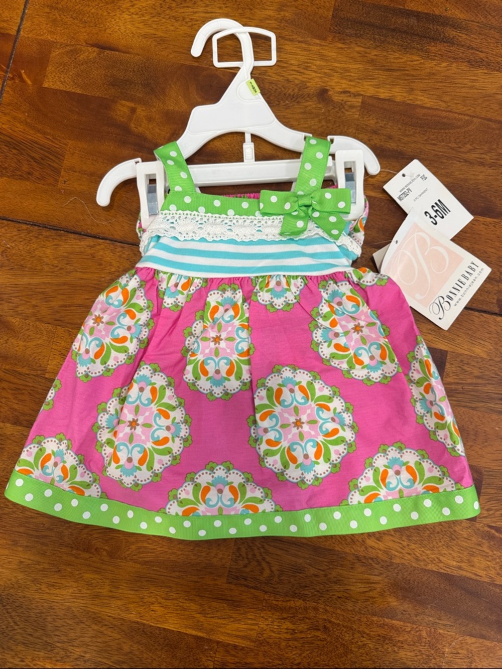 Bonnie Jean Pink Floral Medallion Polka Dot Sundress with Bloomers